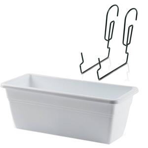 Forte Plastics Hangende Reling Plantenbak Wit Rechthoekig 40 X 18 X 15 Cm Met Kunststof Beugels - Plantenbakken