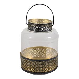 Lesli Living Lantaarn/windlicht Zwart/goud Arabische Stijl 20 X 28 Cm Metaal En Glas antaarns