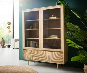 DELIFE Vitrine Budaya Mango Natur 115x150 cm 4 Türen Fuß rund