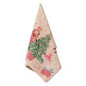 Clayre & Eef Theedoek 50*70 Cm Beige Roze Katoen Notenkraker Keukenhanddoek Vaatdoek Schotelvod Beige Keukenhanddoek