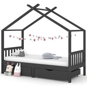 Kinderbedframe Met Lades Grenenhout Donkergrijs 90x200 Cm