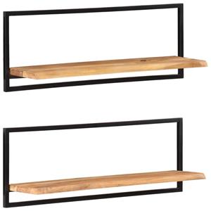 VidaXL Wandschappen 2 St 100x24x35 Cm Massief Acaciahout En Staal