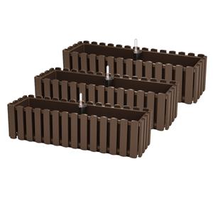 Prosperplast 3x stuks fence-look plantenbakken/bloembakken kunststof 58 x 18 x 16 cm houtbruin met handige droogtemeter voor binnen/buiten