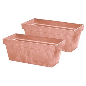 Prosperplast 2x stuks beton-look plantenbakken/bloembakken kunststof 39 x 18 x 16 cm terra cotta voor binnen/buiten