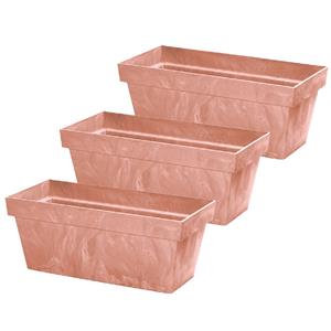 Prosperplast 3x stuks beton-look plantenbakken/bloembakken kunststof 59 x 26 x 23 cm terra cotta voor binnen/buiten