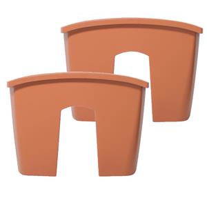 Prosperplast 2x stuks balkon railing opzet plantenbakken/bloembakken kunststof 39 x 28 x 20 cm terra cotta kleur voor buiten