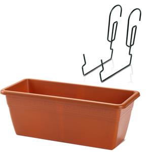 Forte Plastics Hangende reling Plantenbak terracotta rechthoekig 40 x 18 x 15 cm met setje kunststof beugels