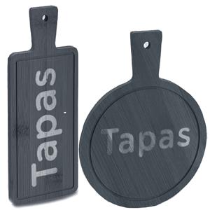 Kinvara Voedsel/hapjes/tapas serveerplanken set van leisteen met handvat - 2x stuks van verschillende formaten