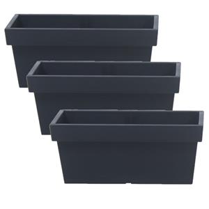 Prosperplast 3x stuks stevige terras/balkon plantenbakken/bloembakken kunststof 38 x 18 x 16 cm antraciet grijs voor buiten