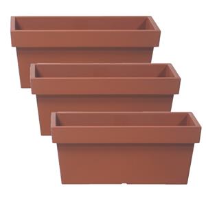 Prosperplast 3x stuks stevige terras/balkon plantenbakken/bloembakken kunststof 38 x 18 x 16 cm terra cotta voor buiten