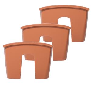 Prosperplast 3x stuks balkon railing opzet plantenbakken/bloembakken kunststof 39 x 28 x 20 cm terra cotta kleur voor buiten