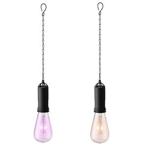 Lumineo Set van 2x stuks oranje en roze solar tuinverlichting hanglampen kunststof 20 cm