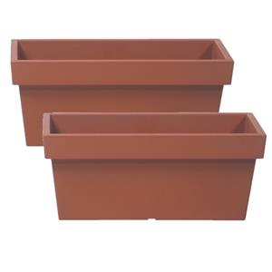 Prosperplast 2x stuks stevige terras/balkon plantenbakken/bloembakken kunststof 58 x 26 x 22 cm terra cotta voor buiten