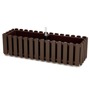 Prosperplast Fence-look plantenbak/bloembak kunststof 58 x 18 x 16 cm houtbruin met handige droogtemeter voor binnen/buiten