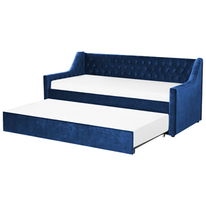 Fluwelen EU eenpersoons onderschuifbed blauw MONTARGIS