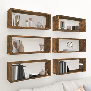 vidaXL Wandschappen kubus 6 st 60x15x23 cm bewerkt hout gerookt eiken