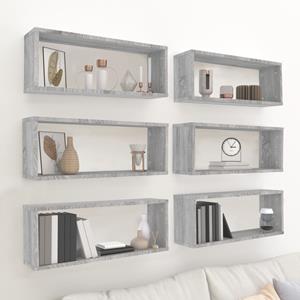 VidaXL Wandschappen Kubus 6 St 60x15x23 Cm Bewerkt Hout Grijs Sonoma