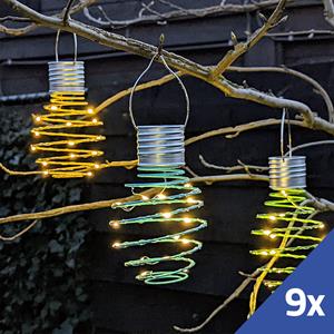 Solar hanglamp Fiesta op zonne energie - Set met meerdere kleuren - Set van 9 stuks