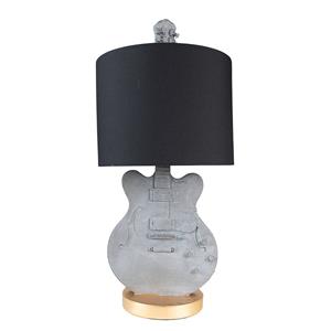 Clayre & Eef Tafellamp Gitaar Ø 30*68 Cm Grijs Kunststof Bureaulamp Grijs Bureaulamp