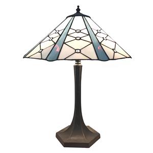 Clayre & Eef Lumilamp Tiffany Tafellamp Ø 42*54 Cm Wit Grijs Glas Zink Tiffany Bureaulamp Tiffany Lampen Glas In Lood Wit Tiffany