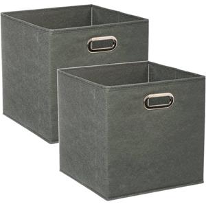 5Five Set Van 2x Stuks Opbergmand/kastmand 29 Liter Grijsgroen Linnen 31 X 31 X 31 Cm - Opbergmanden