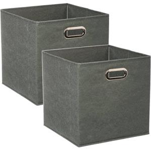 5Five Set Van 2x Stuks Opbergmand/kastmand 29 Liter Grijsgroen Linnen 31 X 31 X 31 Cm - Opbergmanden