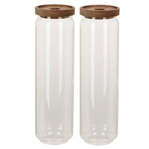 Excellent Houseware Set Van 2x Stuks Glazen Luxe Keuken Voorraadpot/voorraadbus 1500 Ml - Voorraadpot