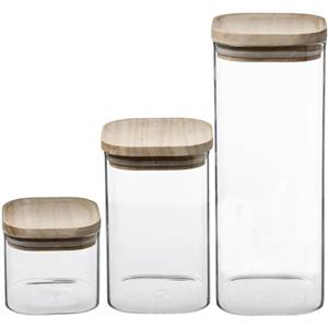 5Five Set van 3 voorraadbussen/voorraadpotten 0,5L - 1L - 1,8L glas met houten deksel - Voorraadpot