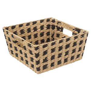 5Five Gevlochten Rieten Opbergmand Vierkant Beige/zwart 31 X 31 X 15 Cm - Opbergmanden