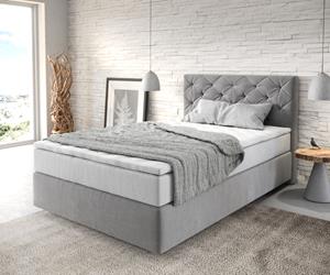 DELIFE Boxspringbett Dream-Great 120x200 cm Mikrofaser Grau mit TFK Matratze und Visco Topper