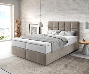 DELIFE Boxspringbett Dream-Fine 140x200 cm Mikrofaser Beige mit TFK Matratze und Visco Topper