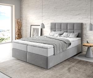 DELIFE Boxspringbett Dream-Fine 140x200 cm Mikrofaser Grau mit TFK Matratze und Visco Topper