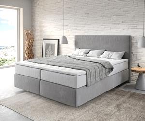 DELIFE Boxspringbett Dream-Well 160x200 cm Mikrofaser Grau mit TFK Matratze und Visco Topper