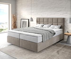 DELIFE Boxspringbett Dream-Fine 160x200 cm Mikrofaser Beige mit TFK Matratze und Visco Topper