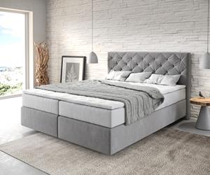 DELIFE Boxspringbett Dream-Great 160x200 cm Mikrofaser Grau mit TFK Matratze und Visco Topper