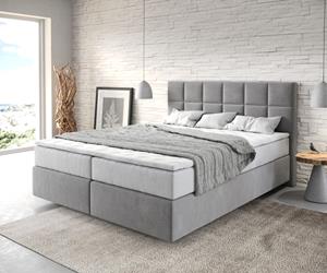 DELIFE Boxspringbett Dream-Fine 160x200 cm Mikrofaser Grau mit TFK Matratze und Visco Topper