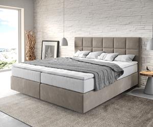 DELIFE Boxspringbett Dream-Fine 180x200 cm Mikrofaser Beige mit TFK Matratze und Visco Topper