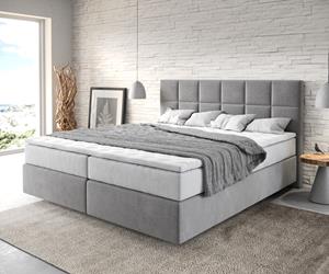 DELIFE Boxspringbett Dream-Fine 180x200 cm Mikrofaser Grau mit TFK Matratze und Visco Topper