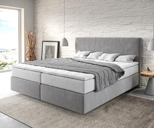 DELIFE Boxspringbett Dream-Well 180x200 cm Mikrofaser Grau mit TFK Matratze und Visco Topper