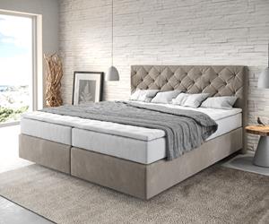 DELIFE Boxspringbett Dream-Great 180x200 cm Mikrofaser Beige mit TFK Matratze und Visco Topper