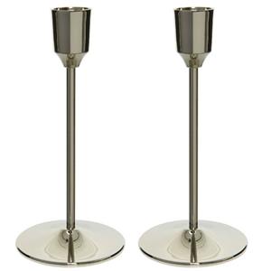 Decoris Set Van 2x Stuks Luxe Diner Kaarsen Staande Kandelaar Aluminium Kleur Zilver 15 Cm - Kaars Kandelaars