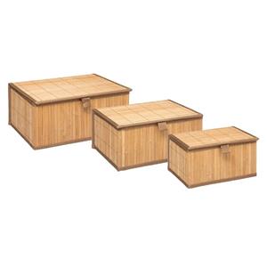 5five Set van 3x bamboe opbergdozen met deksel rechthoek bruin -