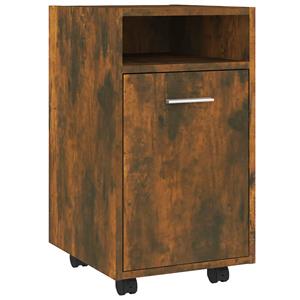 Bijzetkast met wielen 33x38x60 cm bewerkt hout gerookt eiken