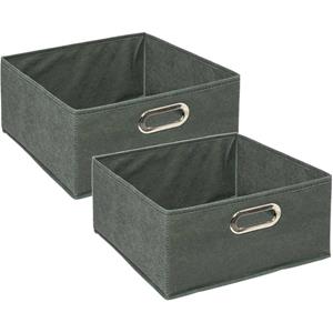 5Five Set Van 2x Stuks Opbergmand/kastmand 14 Liter Grijsgroen Linnen 31 X 31 X 15 Cm - Opbergmanden