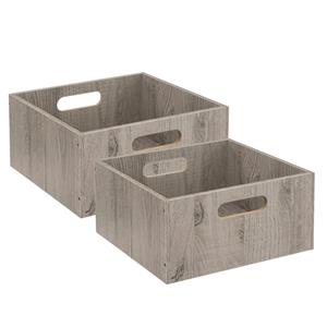 5Five Set Van 2x Stuks Opbergmand/kastmand 14 Liter Grijs/greywash Van Hout 31 X 31 X 15 Cm - Opbergmanden