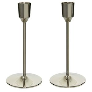 Decoris Set Van 2x Stuks Luxe Diner Kaarsen Staande Kandelaar Aluminium Kleur Zilver 20 Cm - Kaars Kandelaars