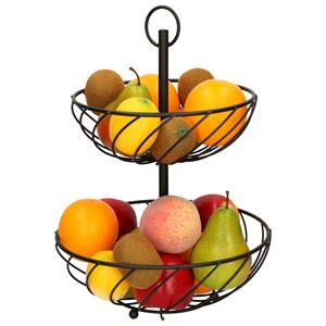 Trendoz Dubbele etagere fruitschaal/fruitmand rond zwart metaal 27 x cm -