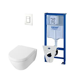 Villeroy & Boch Subway 2.0 DirectFlush toiletset met luxe Saniclass softclose toiletzitting Grohe reservoir en bedieningsplaat wit 720003/0729205/GA26028/SW729014/SW729113