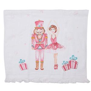 Clayre & Eef Gastendoekje 40x66 Cm Wit Roze Katoen Rechthoek Notenkraker En Balletdanseres Toilet Handdoek Kleine