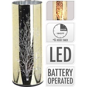 Massamarkt Sfeerlicht Glas Met LED Verlichting- Goud -met Vlamverlichting- 20cm ( Exclusief